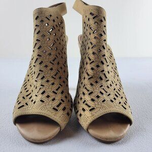 Jeffrey Campbell Ibiza Norene Sandals Laser Cut Open Toe Pumps 7.5 Womens Cream